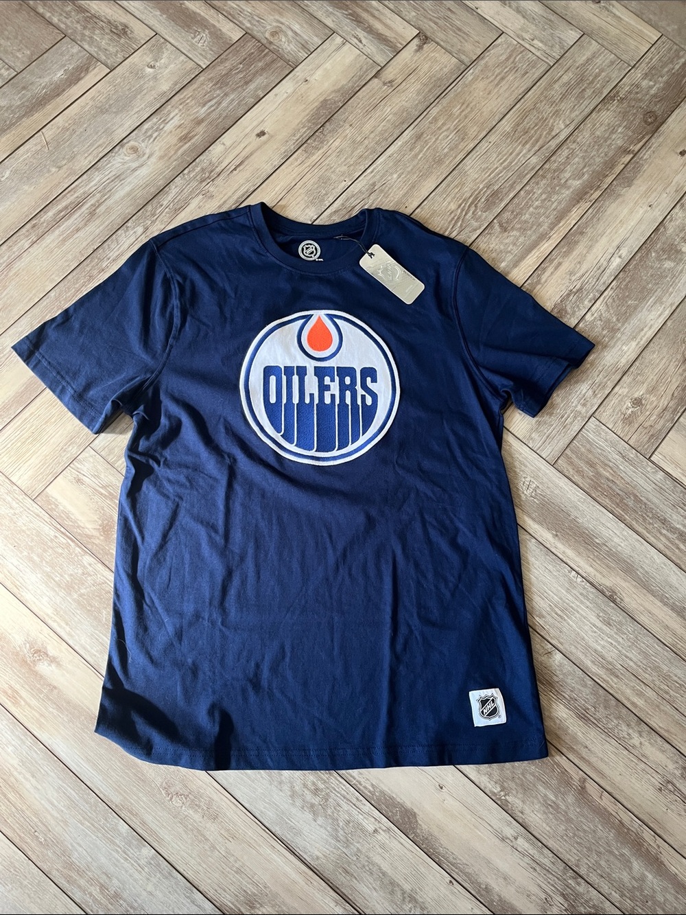 NHL Edmonton Oilers Navy Blue Logo Tee - Short Sleeve